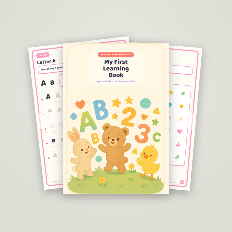 My First Learning Book: the cover page with two sample pages behind it