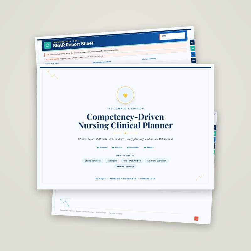 Nursing Clinical Planner: the cover page with two sample pages behind it